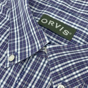 Orvis Men's XL Purple Plaid Short Sleeve Heavy Cotton Button-Up Outdoor Shirt